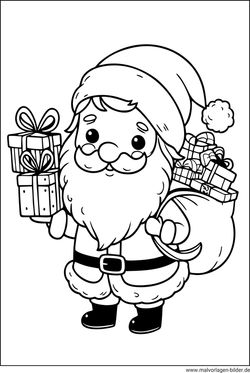 Süßer Weihnachtsmann Geschenke Ausmalbild kostenlos
