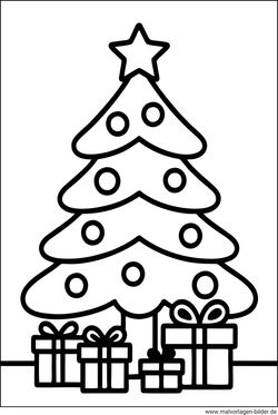 Weihnachtsbaum mit einem Stern und Geschenken Ausmalbild
