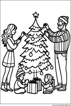 Weihnachtsbaum schmücken Ausmalbild