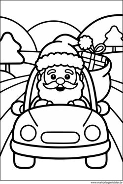 Weihnachtsmann im Auto Ausmalbild für Kinder