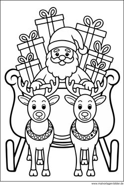 Weihnachtsmann Rentiere Ausmalbild für Kinder
