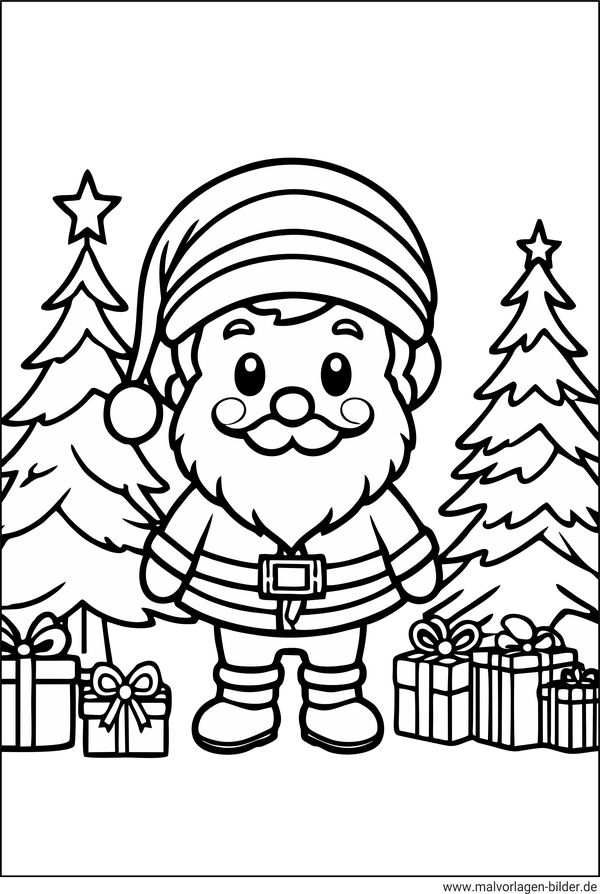 Weihnachtsmann Tannenbaum Geschenke Ausmalbild