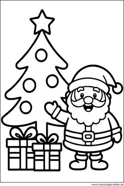 Weihnachtsmann Weihnachtsbaum Ausmalbild für Kinder