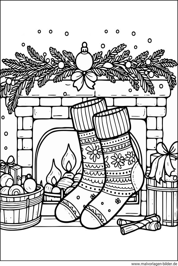Weihnachtssocken Ausmalbild Kamin