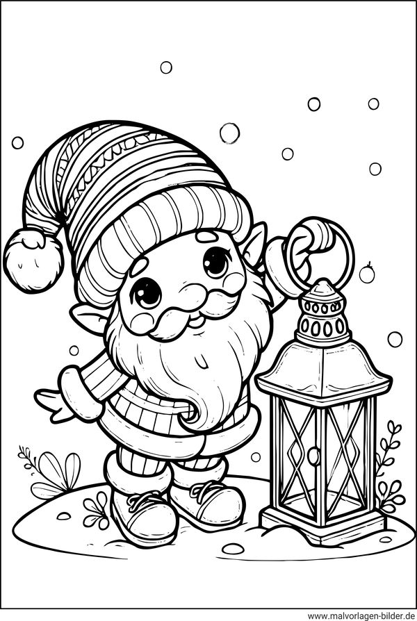 Ausmalbild Wichtel mit Laterne