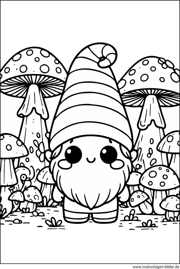 Ausmalbild Wichtel Pilze