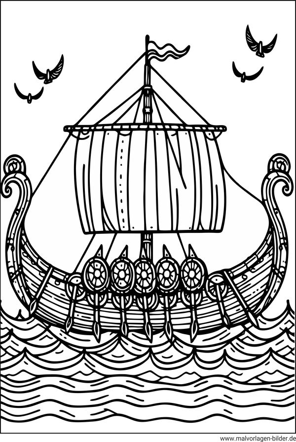 Ausmalbild Wikingerschiff kostenlos