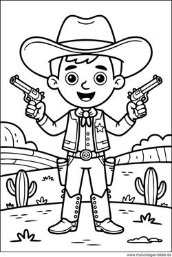 Ausmalbild Cowboy drucken und malen