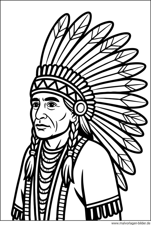 Ausmalbild Häuptling mit Federschmuck
