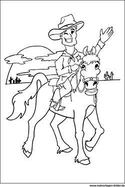 Ausmalbilder Cowboy auf einem Pferd