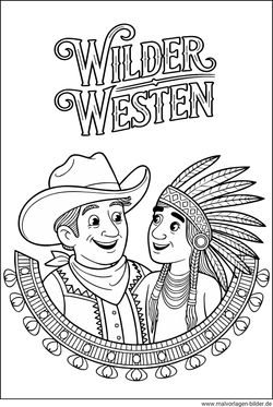 Cowboy und Indianer Schriftzug Wilder Westen Ausmalbild
