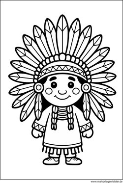 Indianer Ausmalbild für Kinder ab 4 Jahren