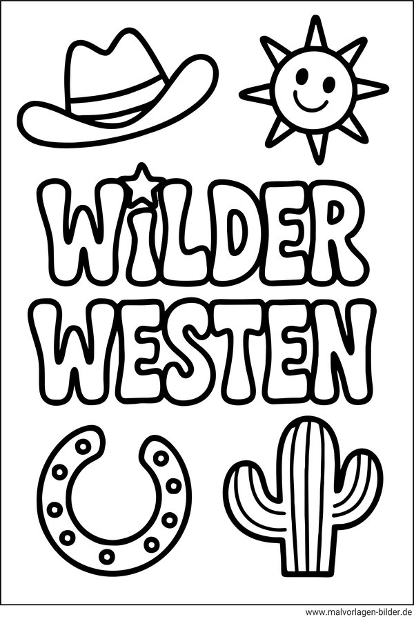 Wilder Westen Schrift Malvorlage für Kinder