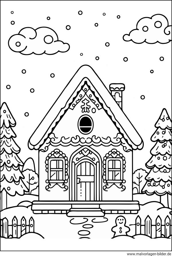 Haus im Winter Ausmalbild