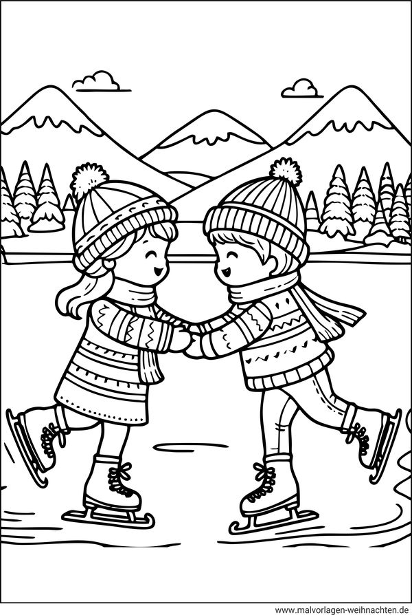 Kinder Schlittschuhlaufen Ausmalbild