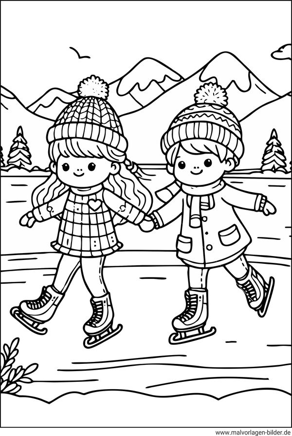 Schlittschuhlaufen im Winter Ausmalbild