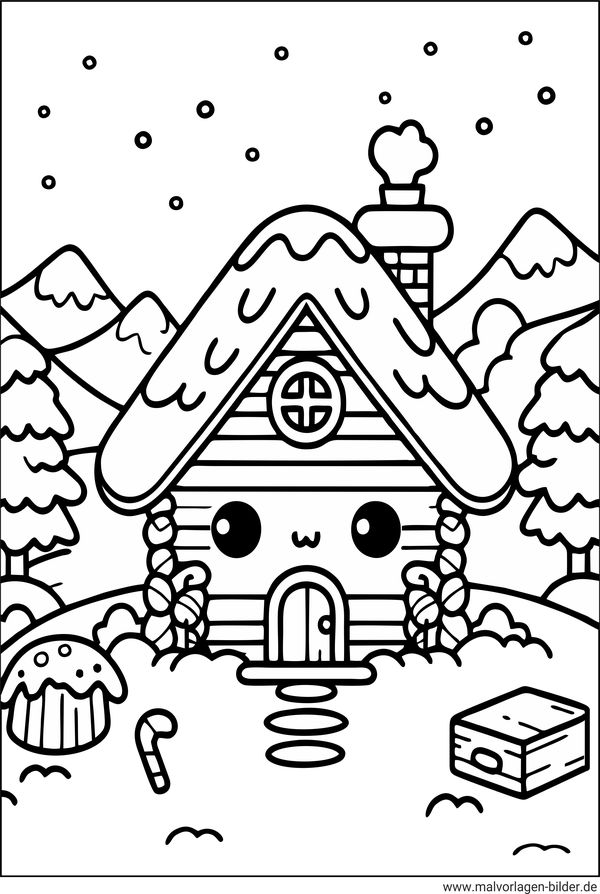 Winterhütte Ausmalbild für Kinder