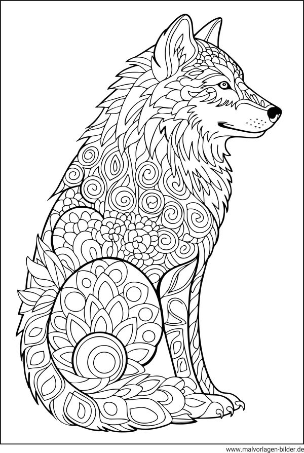 Ausmalbild Wolf mit Muster