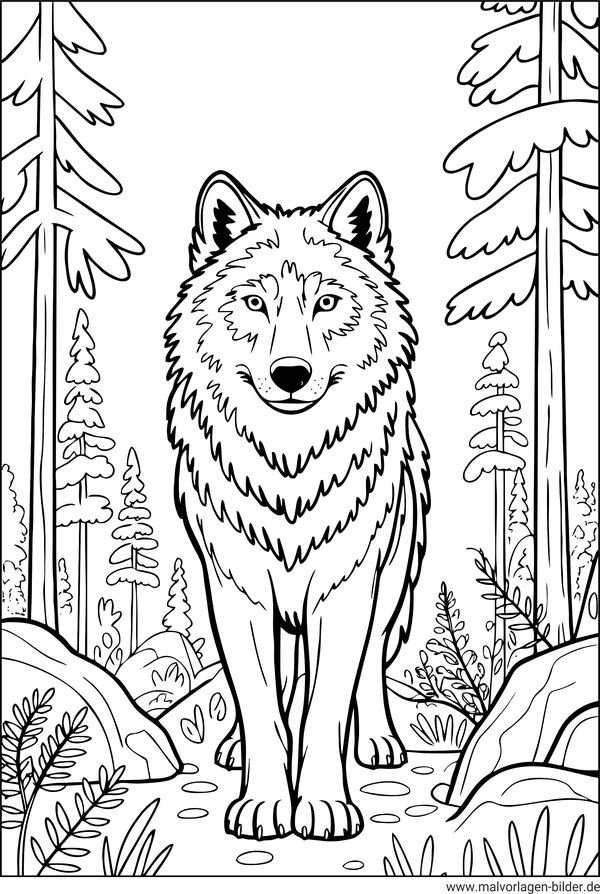 Wolf im Wald Ausmalbild
