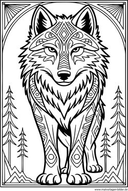 Wolf mit Muster Malvorlage ausdrucken
