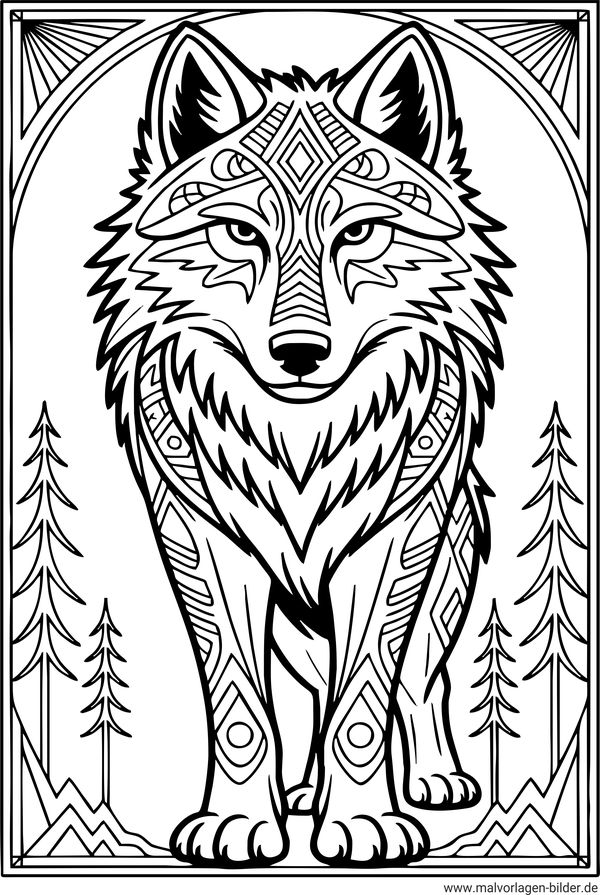Wolf mit Muster Malvorlage