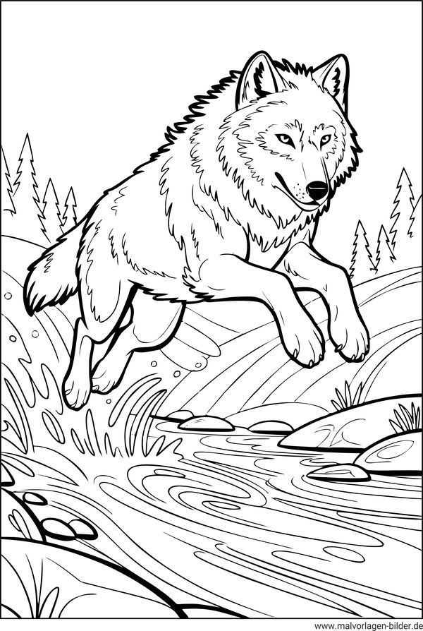 Wolf springt Ausmalbild