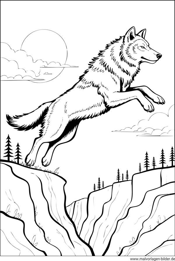 Wolf springt Malvorlage kostenlos