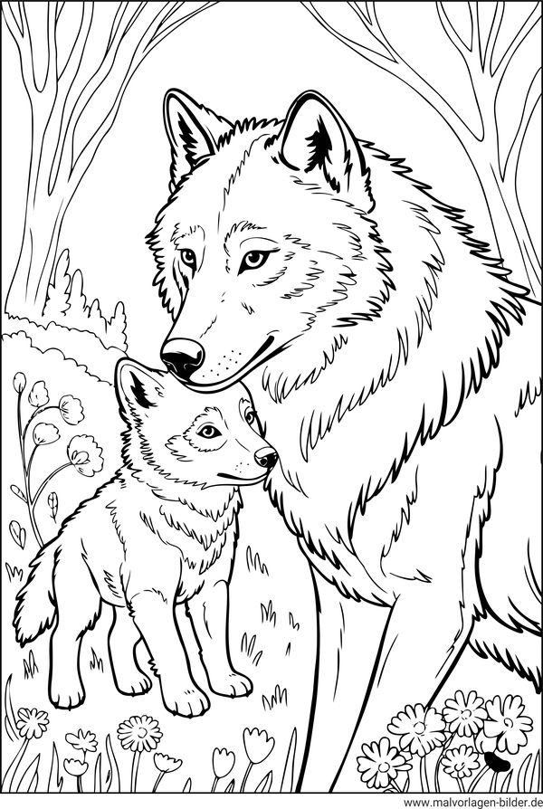 Wolfbaby und Wolfmutter Ausmalbild