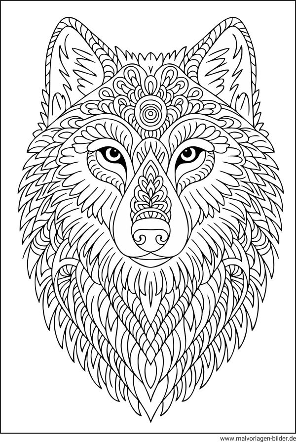 Wolfskopf Mandala-Ausmalbild für Erwachsene