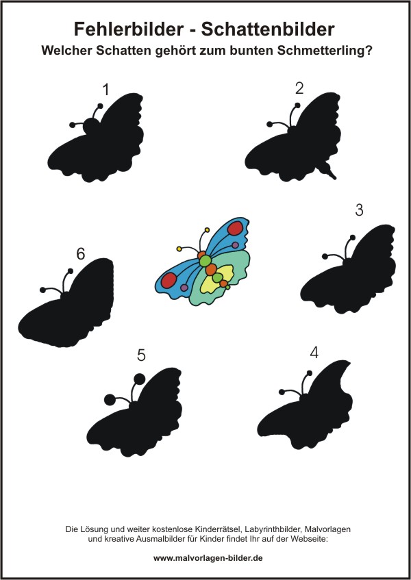 Kinderrätsel - Schattenrätsel mit einem Schmetterling